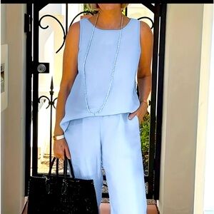 Two piece short sleeve top and pullup pants